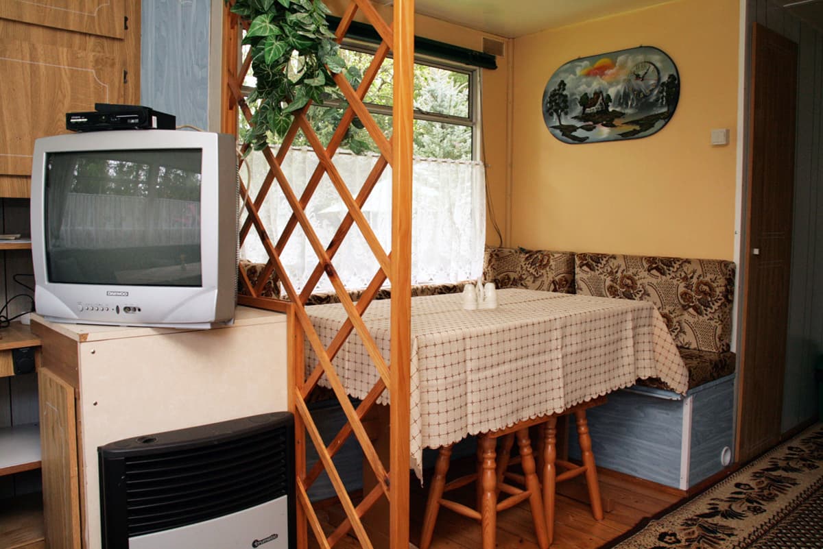Dining area and bathroom entrance