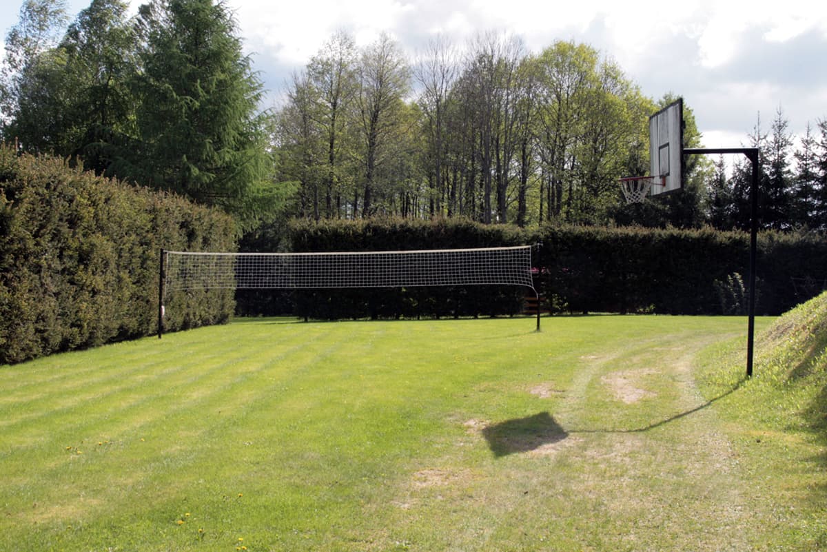 Boiska sportowe ze szpalerem świerków